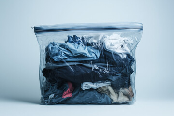 Airless plastic bag for reducing the size of clothes storage 