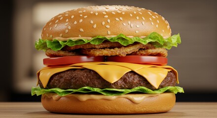 Juicy Gourmet Burger with Crispy Onions, Melted Cheese, and Fresh Lettuce