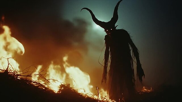 Scary monster in the night. Horror fantasy genre. Dark theme movie. Creepy video clip for Halloween. Spooky character from nightmares. 