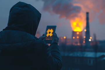 Person measuring the radiation after catastrophic event 