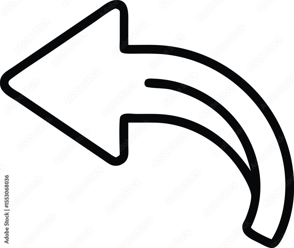 Poster simple curved arrow icon design with a leftward direction and clean outline