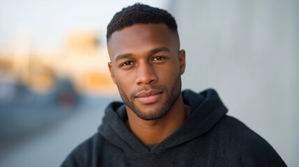A man in a photo studio with a New York City background and copy space