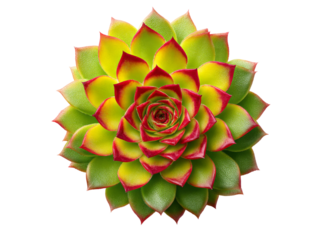 Vibrant green and red succulent plant close up, Isolated On Transparent Background