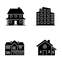 Set of realistic houses, Real estate, construction, rent, sale, security. on a white background. Vector