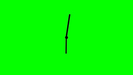 animation of the clock face at twelve clock green screen, Simple Clock Animation green screen, 3D rendered last 1 minute of 12 o'clock wall analog clock animation, clock rotating chroma key, 4k video