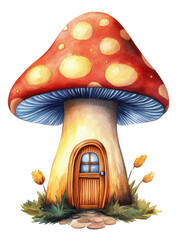 mushroom house vector illustration, isolated on transparent background.