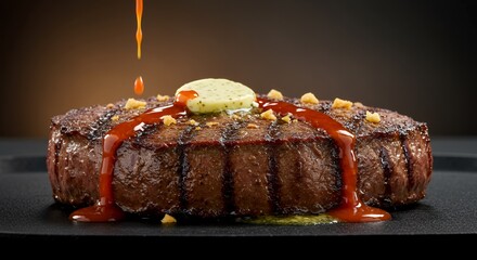Juicy Grilled Steak Drizzled with Rich Sauce, Ready to Savor