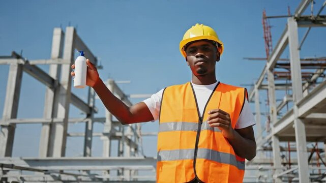 Construction worker with sun cream.