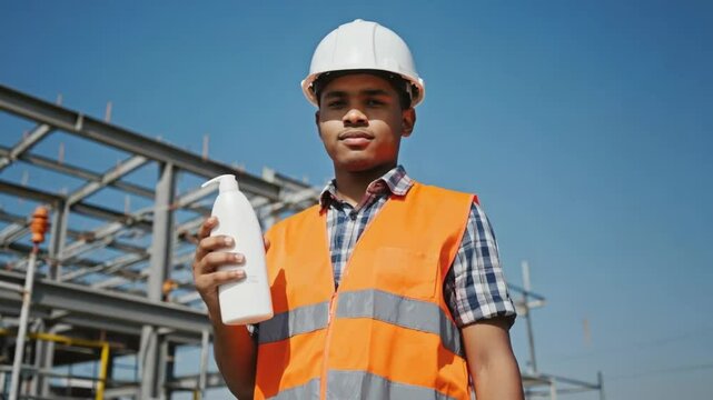 Construction worker with sun cream.