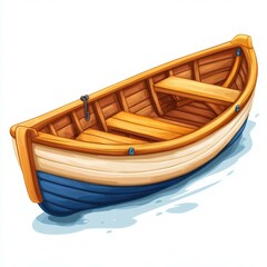 Colorful wooden boat floating gently on a serene water surface in a calm setting at midday