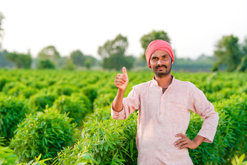 Indian farmer showing thumps up