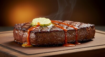 Sizzling Steak Perfection: Herb Butter and Rich Sauce Drizzle