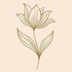 Fineline Lotusblume. Minimalistische Blume im Line Art Stil, Florale Vektor-illustration. Zarte, einfarbige Blumenzeichnung in goldbraun auf hellem Hintergrund. Moderne elegante Wandkunst für Wellness