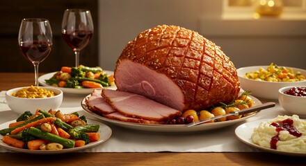 Glazed Ham Centerpiece of Festive Holiday Dinner