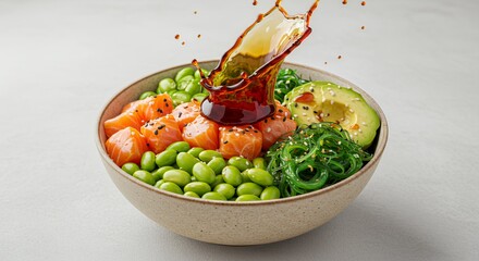 Savory Salmon Poke Bowl with a Splash of Soy Sauce