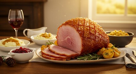 Glazed Ham with Roasted Potatoes and Festive Sides, a Delicious Holiday Feast