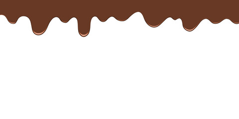 Chocolate drip border. Melted chocolate glaze food illustration. Isolated transparent PNG graphic.