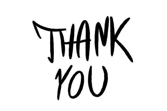 Hand written thank you sign. All caps thank you handwriting. Isolated transparent PNG.