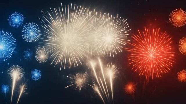 Bastille Day fireworks animated video background in French flag colors blue, white, and red, featuring festive motion design for the celebration of F&ecirc;te Nationale or the 14th of July in France