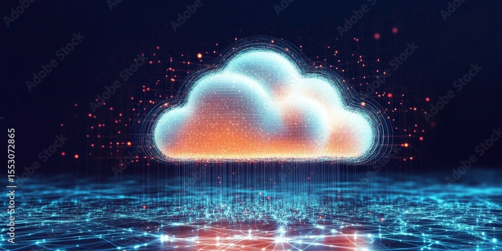 Poster visualization of cloud computing landscape and digital communication flow for modern businesses