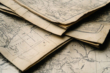 Obraz premium Vintage map spread across a table showcasing detailed geography