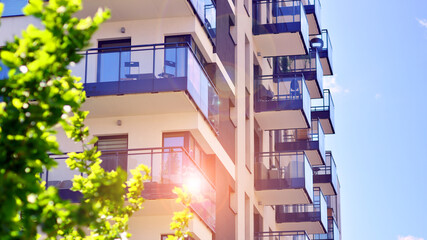 New modern block of flats in green area. complex. New modern block of flats in green area. European...