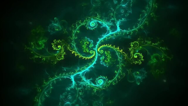 Abstract Green and Teal Fractal Art Swirling Organic Patterns