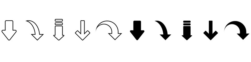 Down arrow vector icon set. scroll illustration sign collection. Arrow symbol or logo. Download web icons.
