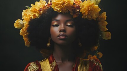 Elegant Fantasy Portrait of Beautiful African Woman Model - Professional Fantasy Portrait