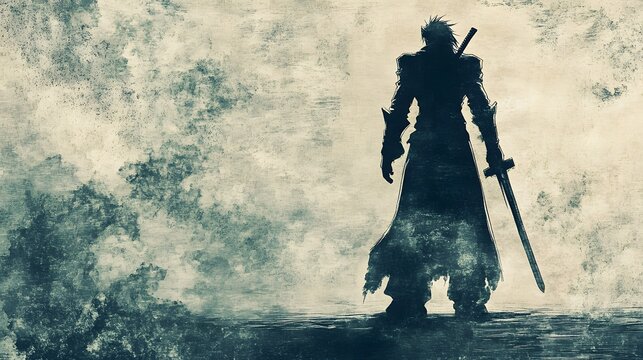 Final Fantasy VII Character Illustration on Paper Texture Background