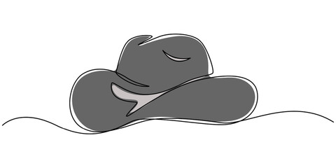 cowboy hat continuous one line drawing, Boater Hat Continuous Line Icon, Woven straw hat continuous one line drawing, Sun Hat Single Line Icon, Straw hat isolated on white background, Easter hat icon