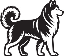 Siberian Husky Dog Vector Illustration in Black and White	