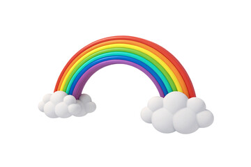 Fototapeta premium Vibrant rainbow bridge with white puffy clouds beneath connecting earth and sky symbolically, isolated on a transparent background