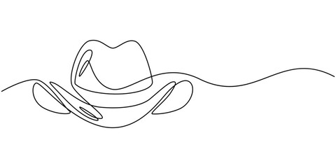 cowboy hat continuous one line drawing, Boater Hat Continuous Line Icon, Woven straw hat continuous one line drawing, Sun Hat Single Line Icon, Straw hat isolated on white background, Easter hat icon