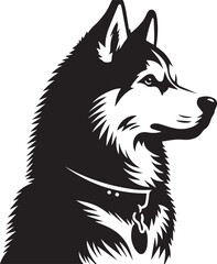 Siberian Husky Dog Vector Illustration in Black and White	