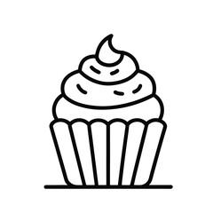 Simple black and white line art illustration of a cupcake