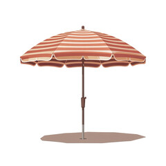 Isolated striped patio umbrella with brown and white stripes on a transparent background in studio shot