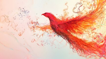 Vivid Red Bird in Flight Collage - Abstract Conceptual Artwork