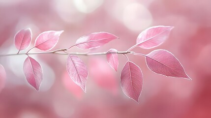 Pink Leaves Branch Soft Bokeh Background Nature