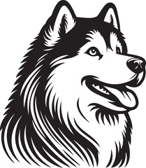 Siberian Husky Dog Vector Illustration in Black and White	