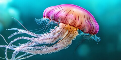 Mesmerizing Glowing Purple Jellyfish Swimming Gracefully in a Tranquil Underwater Environment