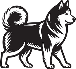 Siberian Husky Dog Vector Illustration in Black and White	