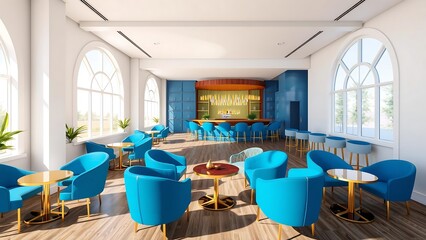Modern Lounge Area Blue Chairs Circular Table