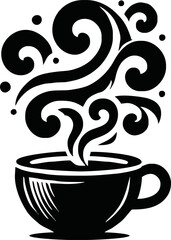 Silhouette of steam coming from hot drink vector style on white background