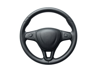 Modern black leather car steering wheel isolated on black background, Isolated On Transparent Background