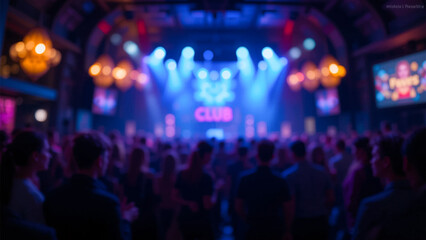 People dancing and enjoying live music at a crowded nightclub concert event background
