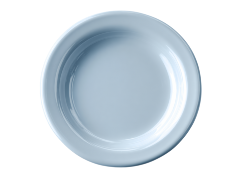 Empty light blue ceramic plate on black background, Isolated On Transparent Background