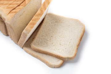 Sliced of White Bread isolated on white background. Copy space