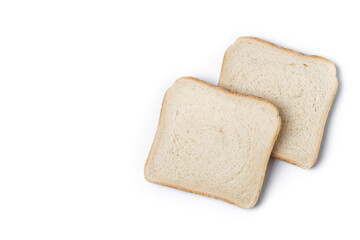 Sliced of White Bread isolated on white background. Top view. Copy space