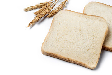 Sliced of White Bread isolated on white background. Copy space